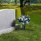 2 Pcs Artificial Cemetery Flowers with Vase – Blue & White Silk Roses, Memorial Grave Flowers for Outdoor Headstones, Cemetery Flower Arrangements